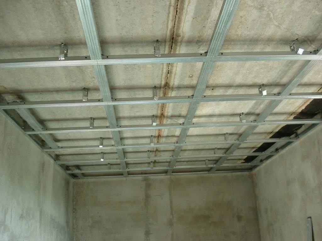 Metal ceiling framing system installed for drywall ceiling construction in a commercial interior renovation project.